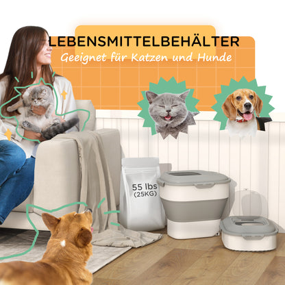 PawHut Trockenfutter-Behälter, faltbar, bis 25 kg, mit Zubehör, 44x32x37cm, Grau