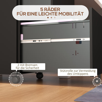 Vinsetto Rollcontainer Aktenschrank, 2 Schubladen, ab­schließ­bar, rollbar, 37 cm x 43,5 cm x 67,5 cm, Schwarz