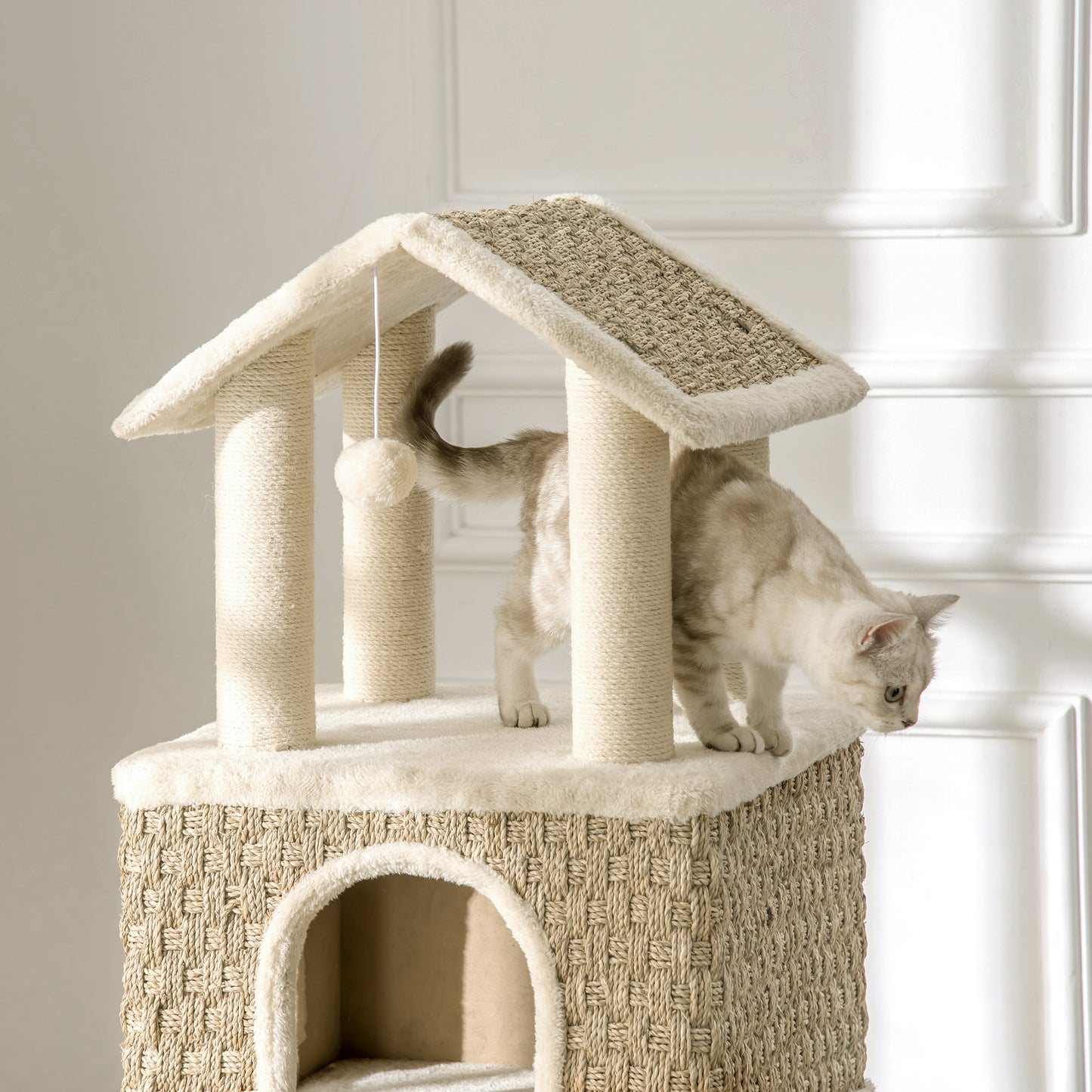PawHut mit Katzenhöhle inkl. Spielzeug Sisal Plüsch Khaki + Beige + Kaffee