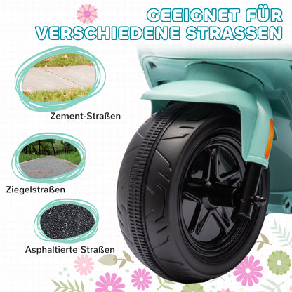 AIYAPLAY 6V Elektro-Motorrad für Kinder, mit Scheinwerfer und Musik, Vor- och Rückwärtsgang, Trainingsräder, 18-36 Monate, Grün