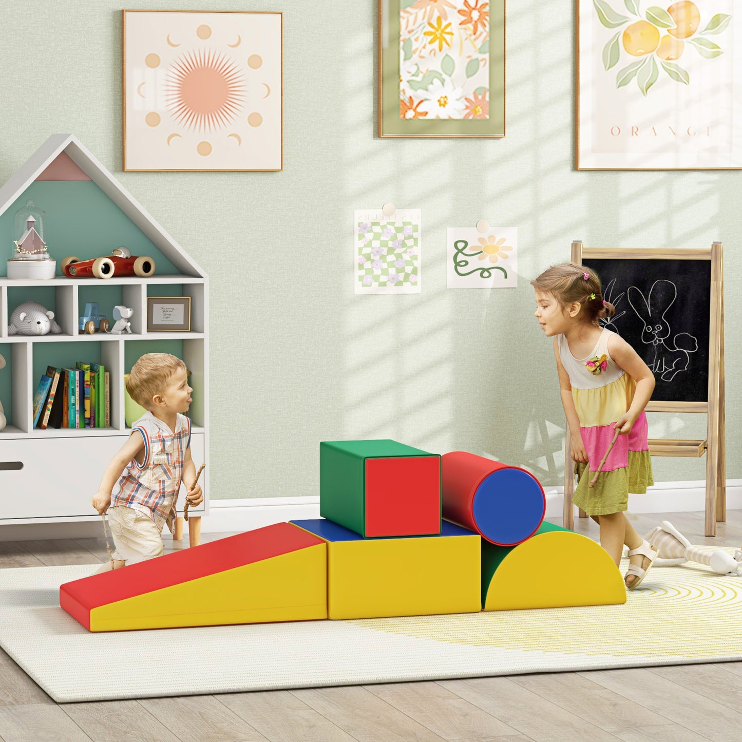 HOMCOM Softbausteine, Kletter- und Krabbelspielzeug, Kunstleder, EPE-Schaumstoff, Mehrfarbig, Verschiedene Formen