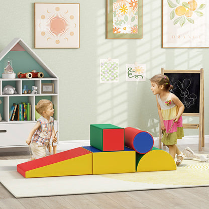 HOMCOM Softbausteine, Kletter- und Krabbelspielzeug, Kunstleder, EPE-Schaumstoff, Mehrfarbig, Verschiedene Formen