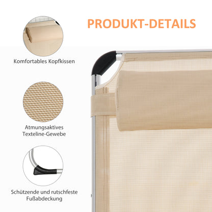 Outsunny Sonnenliege faltbar Gartenliege mit Kopfkissen ergonomisch Relaxliege mit 4-stufig verstellbaren Rückenlehne Alu bis 120 kg belastbar für Garten, Terrasse, Pool, , Strand,Beige