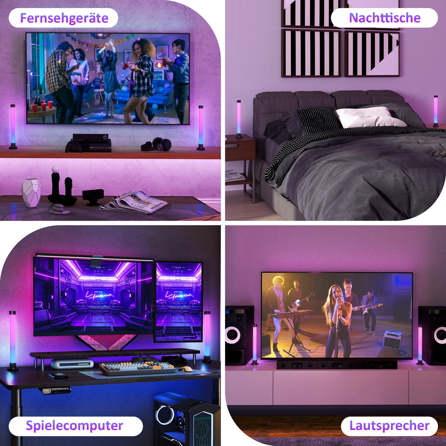 HOMCOM 2er-Set LED-Lampe, Tischlampe mit App- und Fernsteuerung, Musik-Synchronisation, Farb-Modi, Timer, Weiß