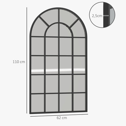 HOMCOM Dekospiegel großer Spiegel, Fensteroptik, Bogenförmig, inkl. Aufhängung. Schwarz + Spiegelglas
