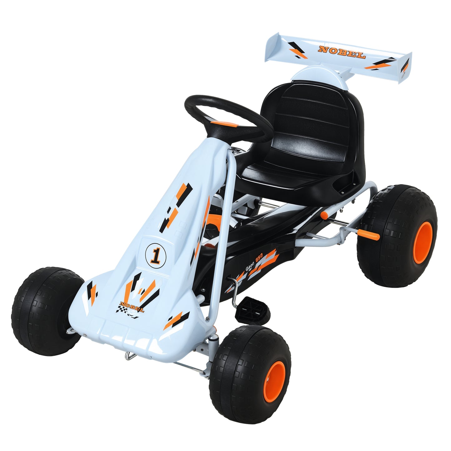 HOMCOM Gokart Tretauto mit Handbremse, verstellbarem Sitz, Pedal, Vor- und Rückwärtsgang, Kettcar Tretfahrzeug Kinderfahrzeug Kinderspielzeug Pedal-Gokart für Kinder ab 3 Jahren Hellblau