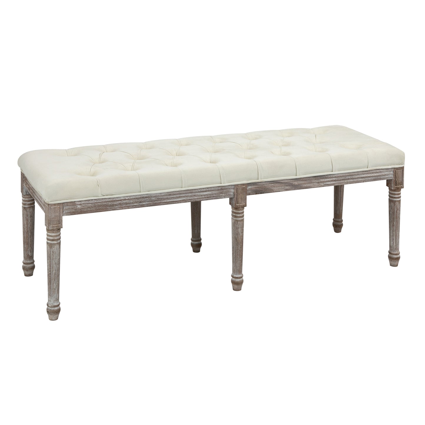 HOMCOM Polsterbank Sitzbank Vintage Bettbank mit Knöpfen Samtige Berührung Gummiholz Beige 142 x 47 x 51 cm