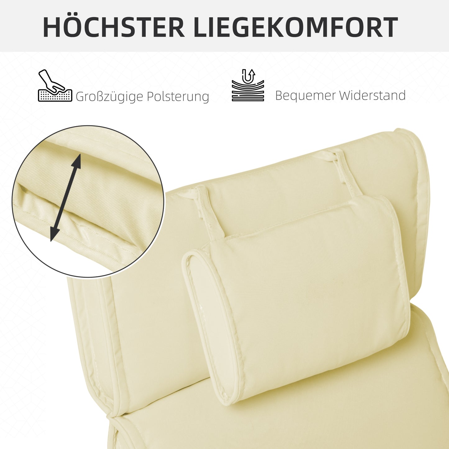 Outsunny Liegenauflage Liegenpolster Gartenliege mit Kopfkissen abnehmbar Bezug Cremeweiß 198 x 53 x 5 cm NUR Kissen