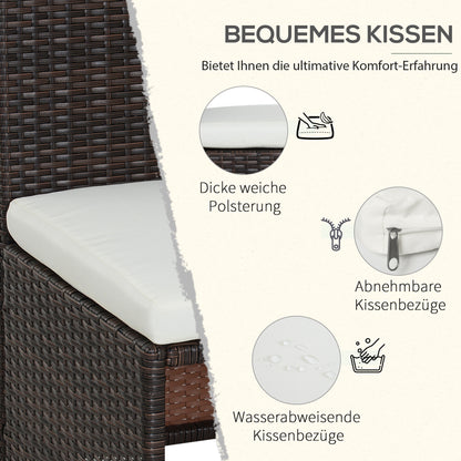 Outsunny 5-teiliges Polyrattan Gartenmöbel-Set, wetterfest Balkonmöbel für 4 Personen Terrassenmöbel mit Tisch 4 Stühle Kissen, Lounge-Set Essgruppe Sitzgruppe für Balkon, Garten, Braun+Khaki
