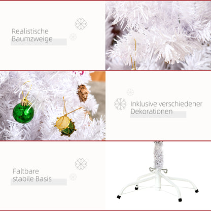 HOMCOM Künstlicher Weihnachtsbaum 150 cm künstlich Tannenbaum mit Kugeln, Glocken, Trommeln, Geschenkboxen, Christbaum mit 680 Spitzen, 12 Tannenzapfen Weihnachtsdeko inkl. Metallständer für drinnen