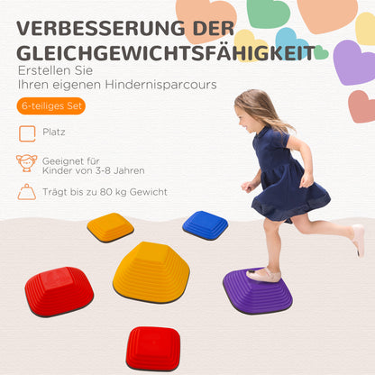 AIYAPLAY Balance-Trittsteine für Kinder, 6 Teile, Rutschfest, Hindernislauf-Steine, für Motorik-Förderung, Kunststoff, Bunt