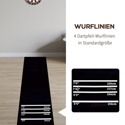 HOMCOM Dartmatte 300 x 61 cm Oche Carpet Mat mit Softdart Steeldart rutschfest Dartteppich Teppich-Dartmatte Dart Zubehör für Boden Schutz