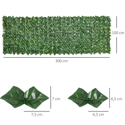 Outsunny Künstlicher Hecken Sichtschutz, UV Geschützt Sichtschutz, Grün Balkon Sichtschutz, Zaun Sichtschutzgitter mit Blättern, Hecken Zaun, WandKünstliche 300 x 100 cm für Garten Hochzeit