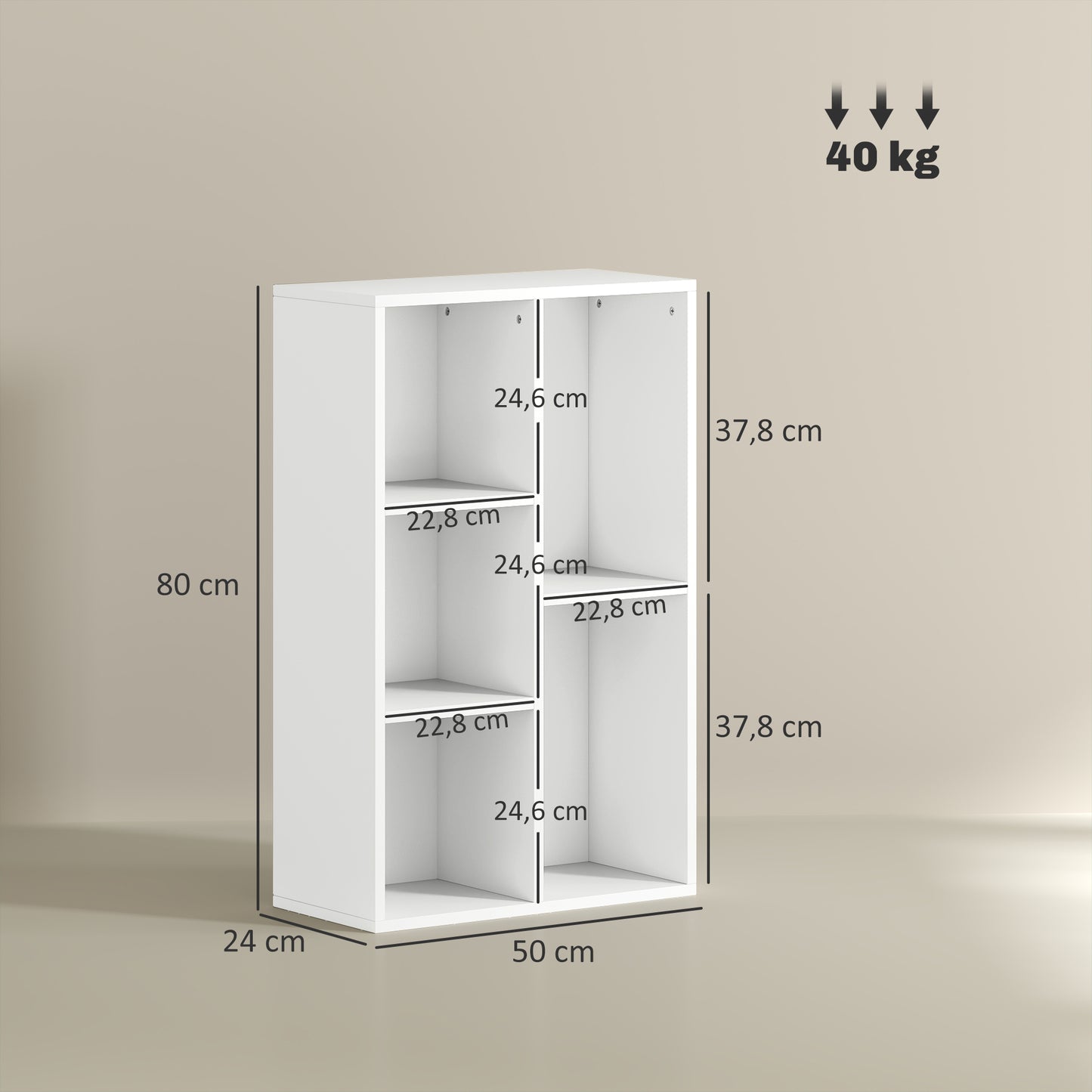 HOMCOM 2-Ebenen-Bücherregal, 5 Fächer, Spanplatte, Aufbewahrungsregal, Weiß