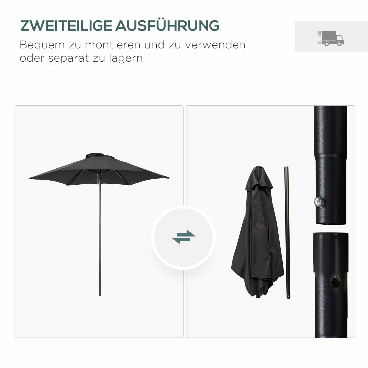 Outsunny Sonnenschirm Ø196 cm, sechseckig Balkonschirm für Strand Balkon Garten, Schwarz