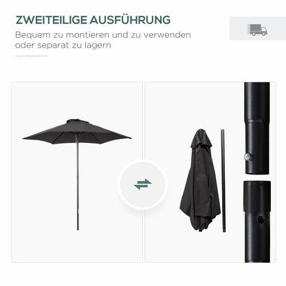 Outsunny Sonnenschirm Ø196 cm, sechseckig Balkonschirm für Strand Balkon Garten, Schwarz
