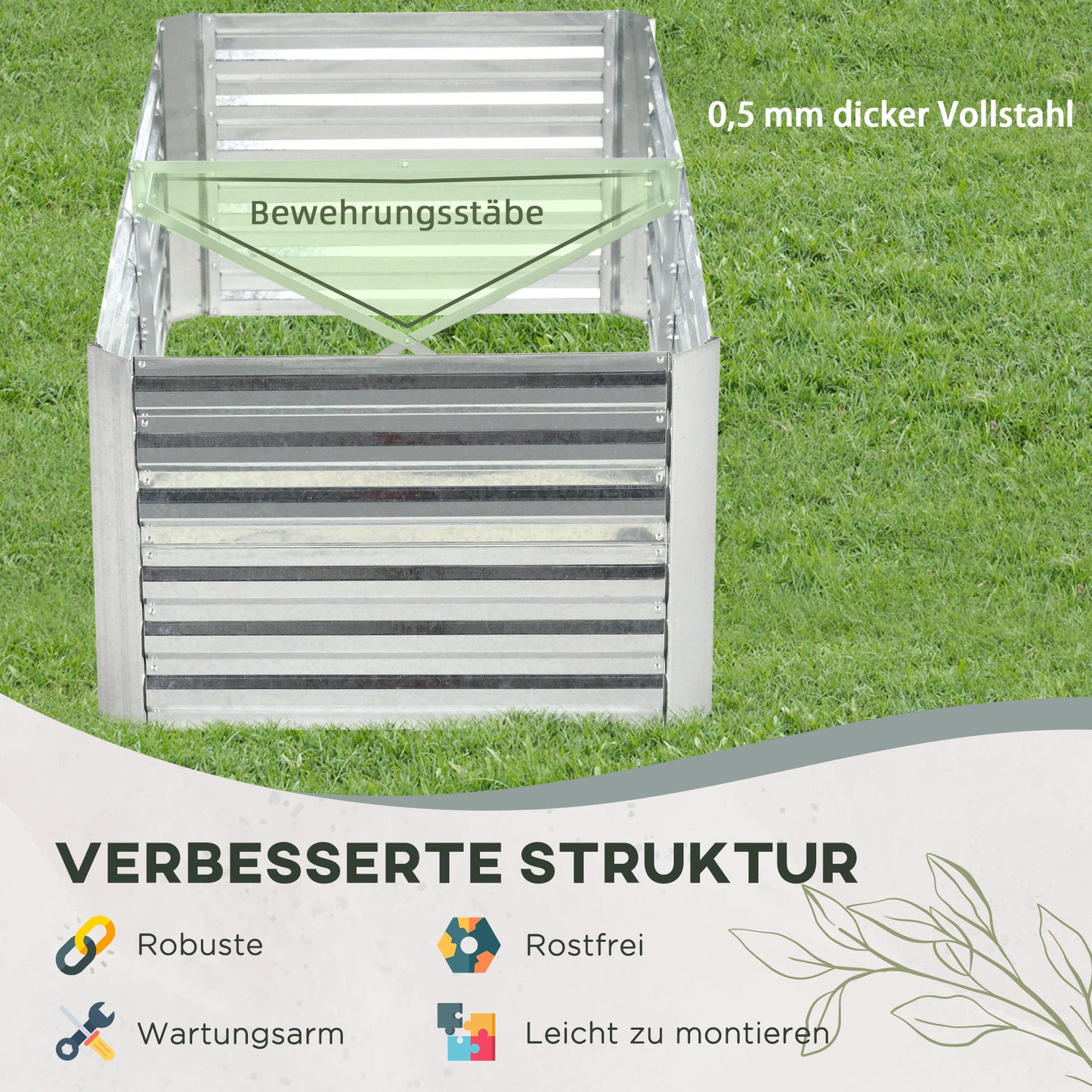 Outsunny Pflanzenkübel, Handliches Blumenbeet zum Anpflanzen, Hegen und Pflegen, Hochbeet, Stahl, Silber