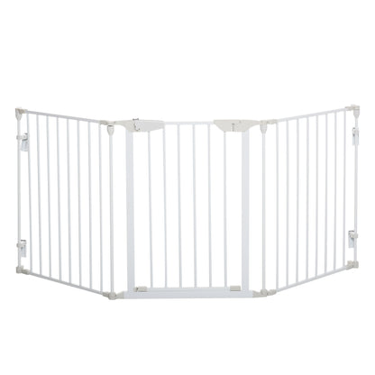 PawHut Absperrgitter Hund Freistehendes Schutzgitter 180 x 74,5 cm Hundegitter Klappbar Türschutzgitter Treppengitter Hundeabsperrgitter für Treppen, Türen, Küche, Flur, 3 Paneelen, Weiß