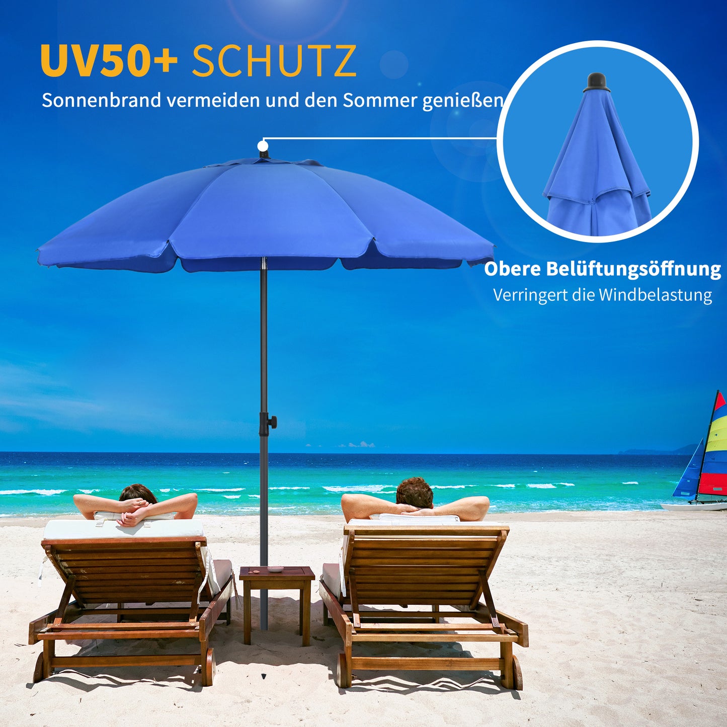 Outsunny Strandschirm، Sonnenschirm، mit Belüftungsöffnungen، verstellbare Neigung، UV50+ Ø1,80، Blau