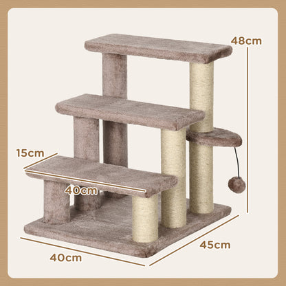 PawHut Kratzbaum, Haustiertreppe, 3 Stufen, Spielball, bis 5 kg, 45x40x48cm, Braun