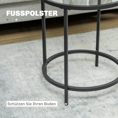 HOMCOM Runder Beistelltisch mit Glasplatte und Metallrahmen, kleiner Kaffeetisch für Wohnzimmer, Schlafzimmer, Schwarz
