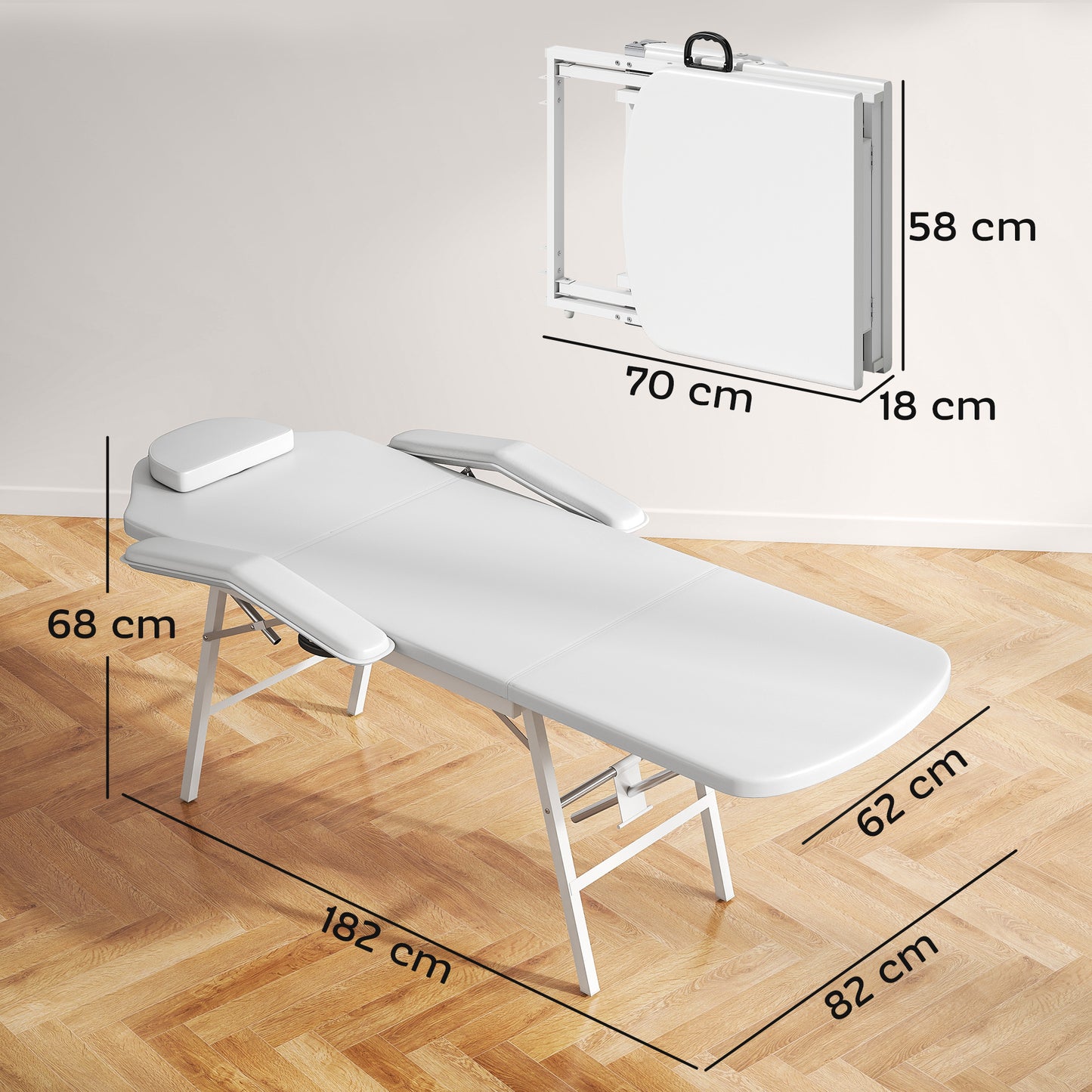 HOMCOM Tragbarer Massagetisch, Klappbare Massageliege mit Kunstleder-Bezug, Schaumstoff-Polsterung, Stahlrahmen, Weiß