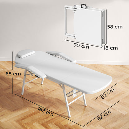 HOMCOM Tragbarer Massagetisch, Klappbare Massageliege mit Kunstleder-Bezug, Schaumstoff-Polsterung, Stahlrahmen, Weiß