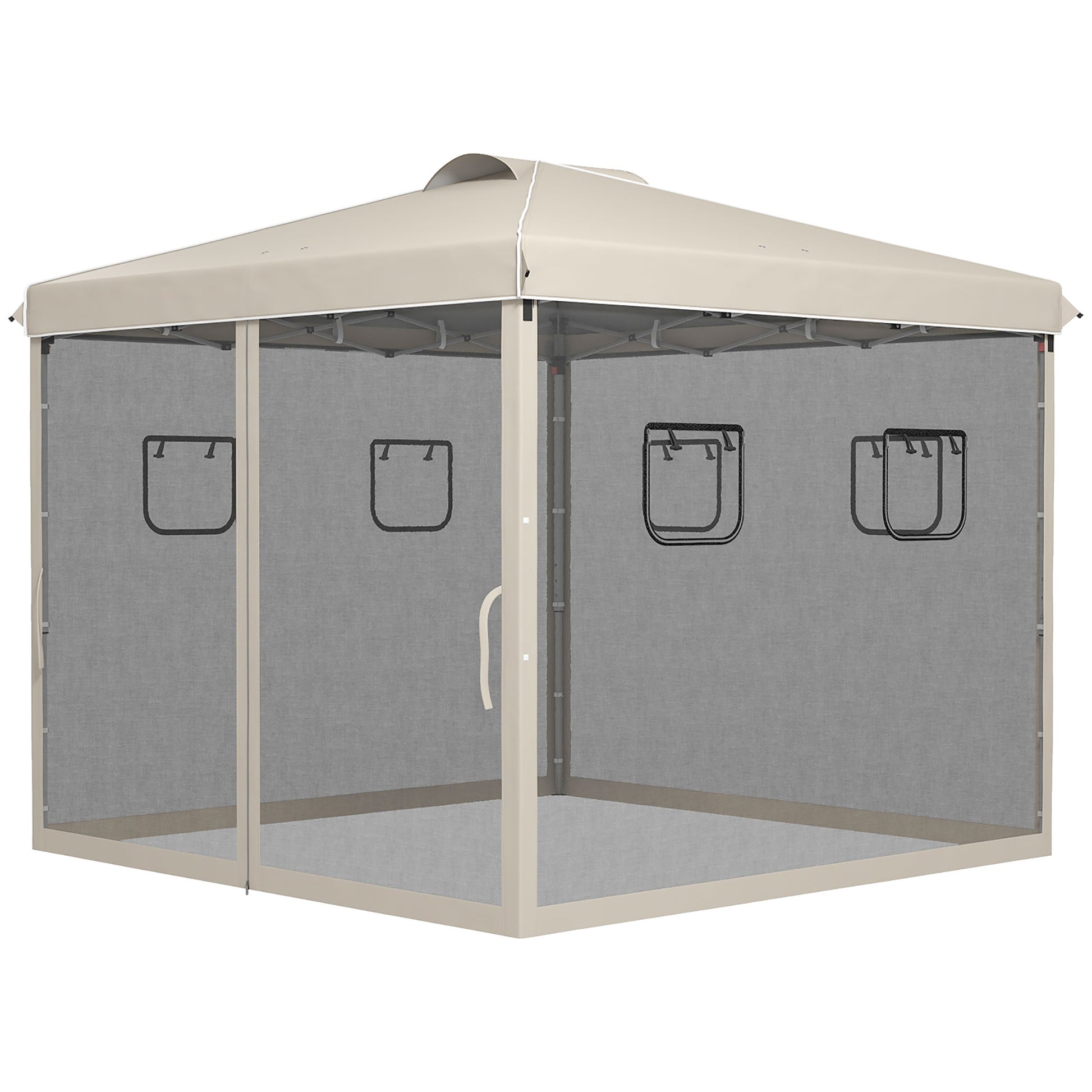 Outsunny Faltpavillon, höhenverstellbar, Netzvorhänge, Tragetasche, Metallgestell, 3 x 3 x 3 m, Beige