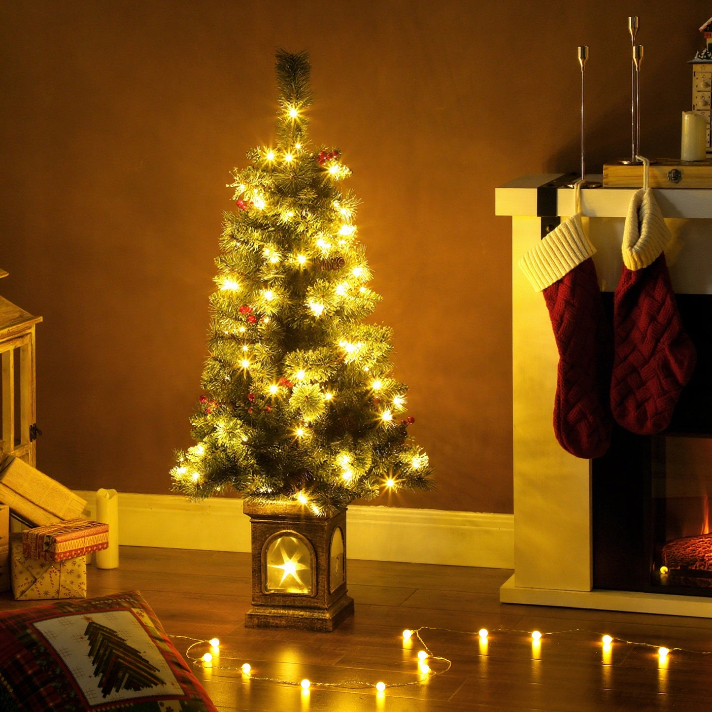 HOMCOM Künstlicher Weihnachtsbaum 120 سم Tannenbaum künstlich mit 100 LED Beleuchtung، 8 Modi، 214 Spitzen