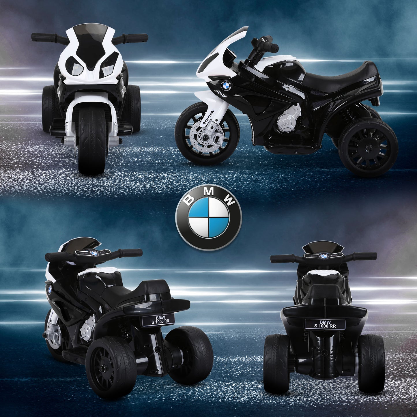 HOMCOM Elektro Kindermotorrad BMW S1000RR Elektromotorrad mit Musik, Scheinwerfer, Kinder Elektro Motorrad für Kinder von 18-36 Monaten Schwarz