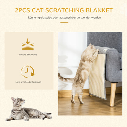 PawHut 2er Kratzmatte Kratzschutz Sofa Sisal Kratzteppich für Katze Sessel Couch Katzenkratzmatte Grau 130 x 45 x 0,3 cm