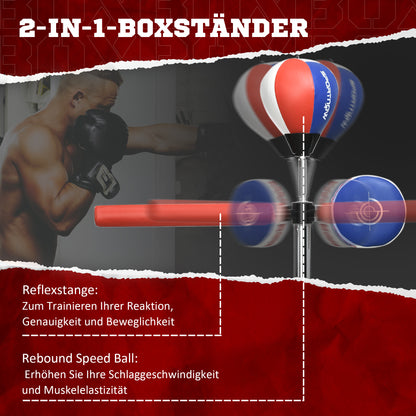 SPORTNOW Boxständer, höhenverstellbar, Reflexstange, Pratze, Speedball, befüllbarer Standfuß, 80,5 x 48 x 163-205 cm