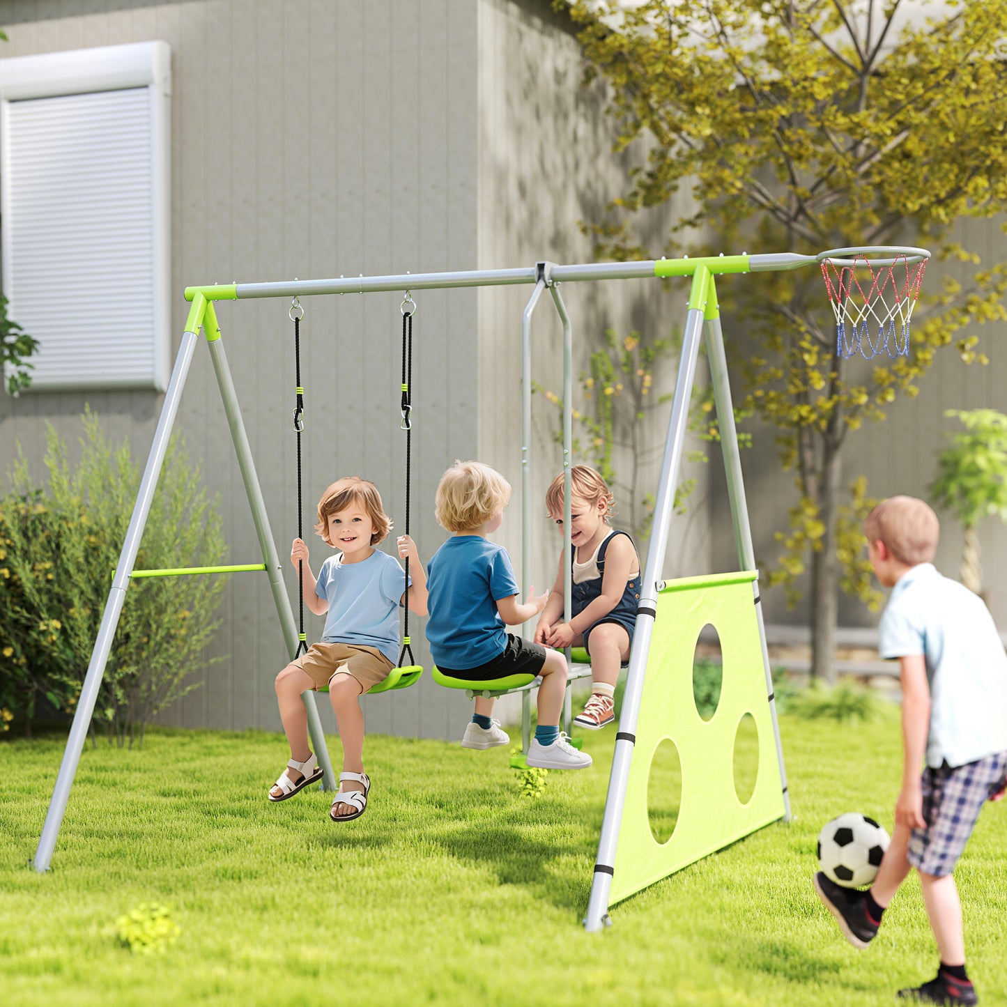 AIYAPLAY Outdoor-Schaukelset für Kinder, Kinderschaukeln, verstellbar, Stahl, Grün