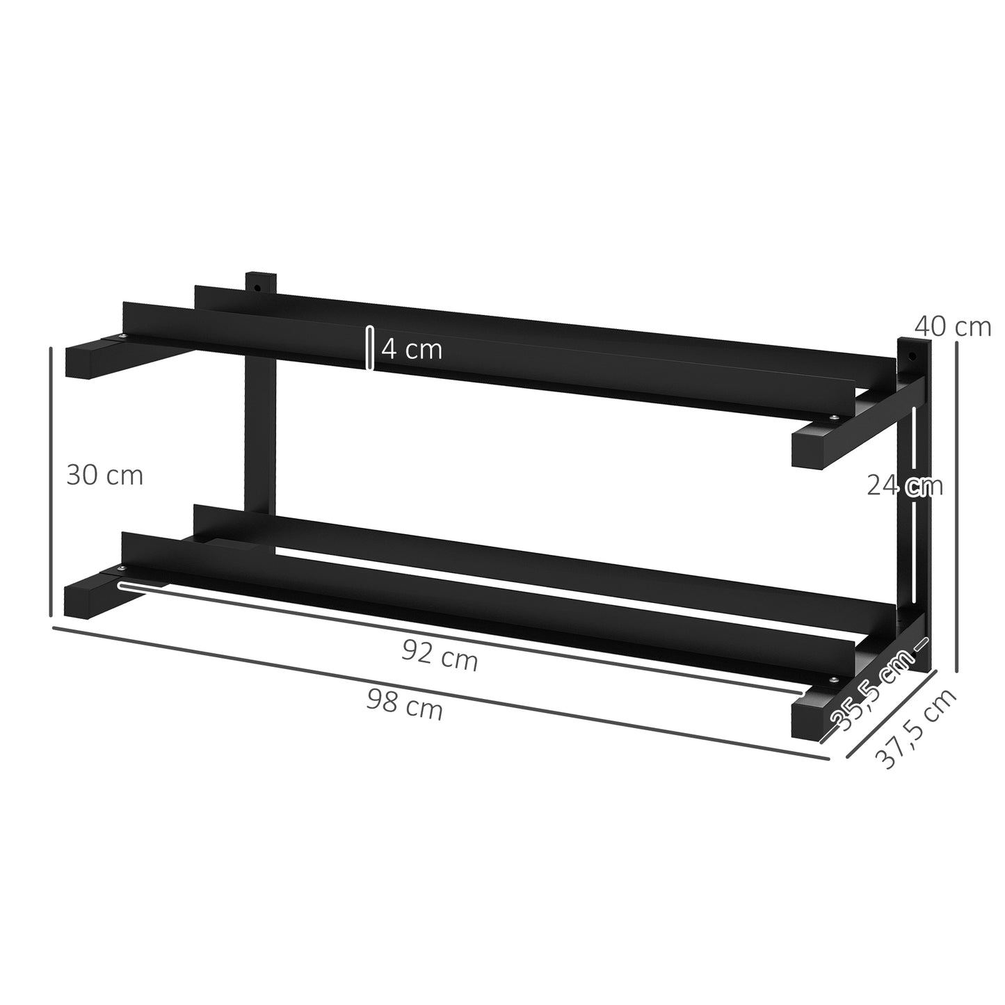 SPORTNOW Hantelständer, Hantelgestell, 2 Etagen, bis 70 kg, Stahl, 98x40x35 cm, Schwarz