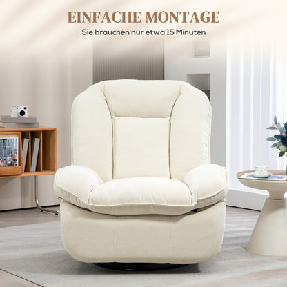 HOMCOM Relaxsessel, verstellbar, 104x100x102cm/164x76cm, Cremeweiß