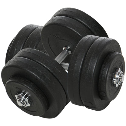 HOMCOM Kurzhantel-Set 2 x 25 kg, 2 x 6 Hantelscheiben mit Kunststoffhülle, bodenschonend, Schwarz
