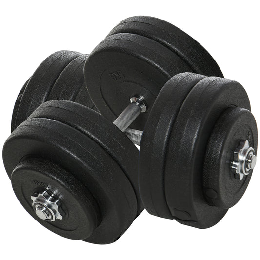HOMCOM Kurzhantel-Set 2 x 25 kg, 2 x 6 Hantelscheiben mit Kunststoffhülle, bodenschonend, Schwarz