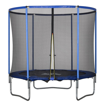 HOMCOM Trampolin mit Sicherheitsnetz Gartentrampolin für Innen- und Außenbereich Fitnesstrampolin für Jugendliche und Erwachsene Stahl Blau+Schwarz bis 113,6 kg Ø244 x 240H cm