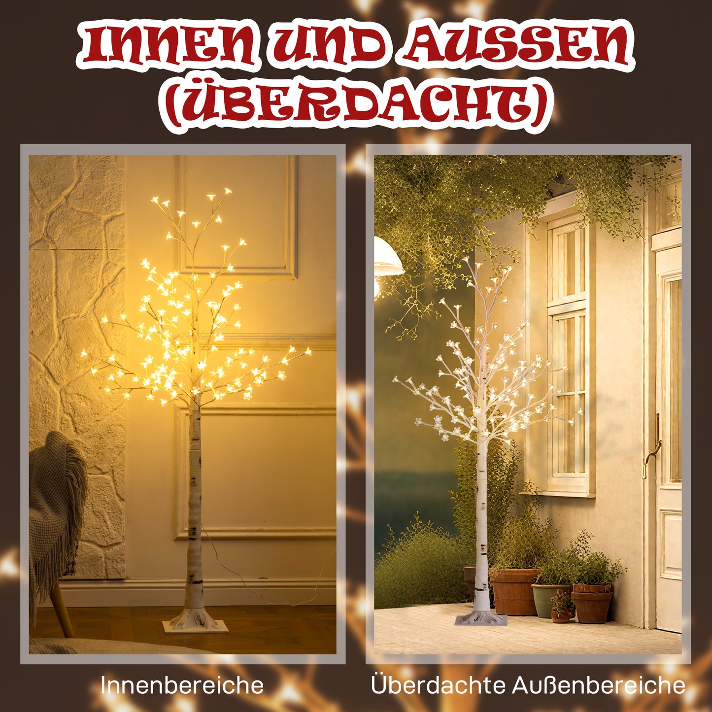 HOMCOM Kunstbaum, Kunst Kirschblütenbaum, mit 120 LEDs, 3 Helligkeitsstufen, warmweiß, realistische Rinde, 21 x 21 x 150 cm