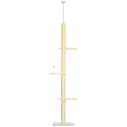 PawHut Höhenverstellbarer Kratzbaum, Anti-Rutsch, Sisalseil-Pfosten, 220-260H x 47L x 34W cm, Gelb/Weiß/Blau
