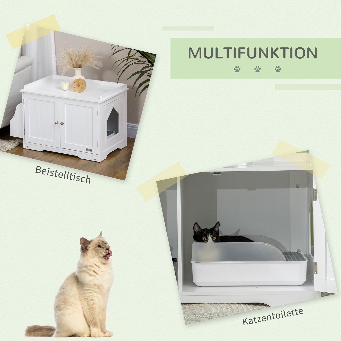 PawHut Katzentoilette, Katzenhaus, mit Trennwand, magnetischer Doppeltür, seitlicher Ablage, weiß, 86 x 48 x 52cm