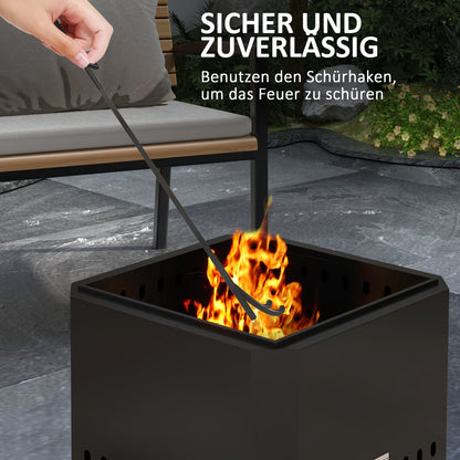 Outsunny Feuerschale Feuerstelle, inkl. Schürhaken, 48 x 48 x 41 cm, Schwarz