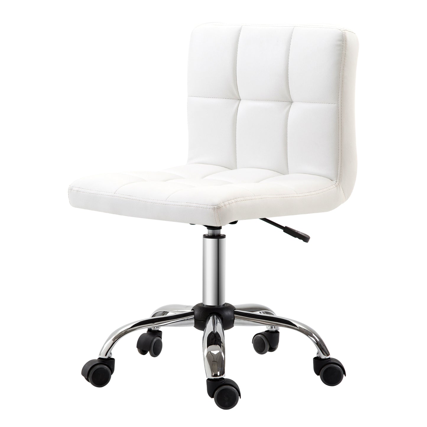 HOMCOM Bürostuhl, Drehstuhl, Kunstleder, Stahlstruktur, 5 Räder, gepolstert, Weiß