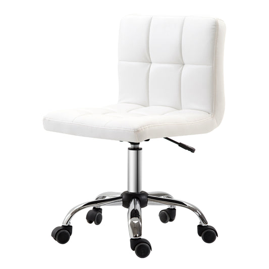 HOMCOM Bürostuhl, Drehstuhl, Kunstleder, Stahlstruktur, 5 Räder, gepolstert, Weiß