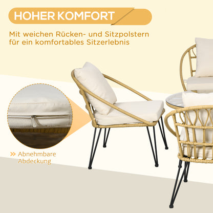 Outsunny 5-teilige Gartensitzgruppe، Boho-Stil، 1 Esstisch &amp; 4 Stühle، Auflagen، Polyrattan، بيج / طبيعي