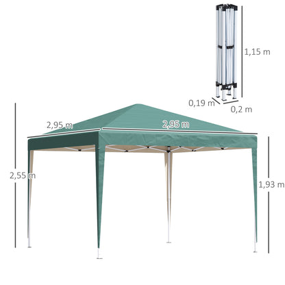 Outsunny Pavillon, 2,95 x 2,95 m Pop-Up-Faltpavillon, Gartenpavillon, Partyzelt, UV-Schutz, Stahl+Oxfordstoff, Grün