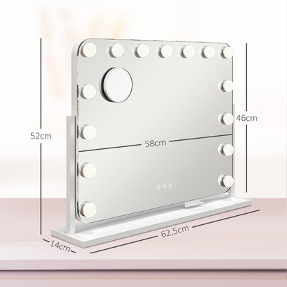 HOMCOM LED-Kosmetikspiegel, 3 Lichtmodi, dimmbar, Touchsteuerung, USB, 62,5 x 49,5cm, Weiß