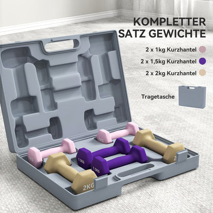 SPORTNOW Hantelset, 6er Set Hanteln mit Gewichten, Kurzhantelset aus Stahl, 1kg, 1,5kg, 2kg