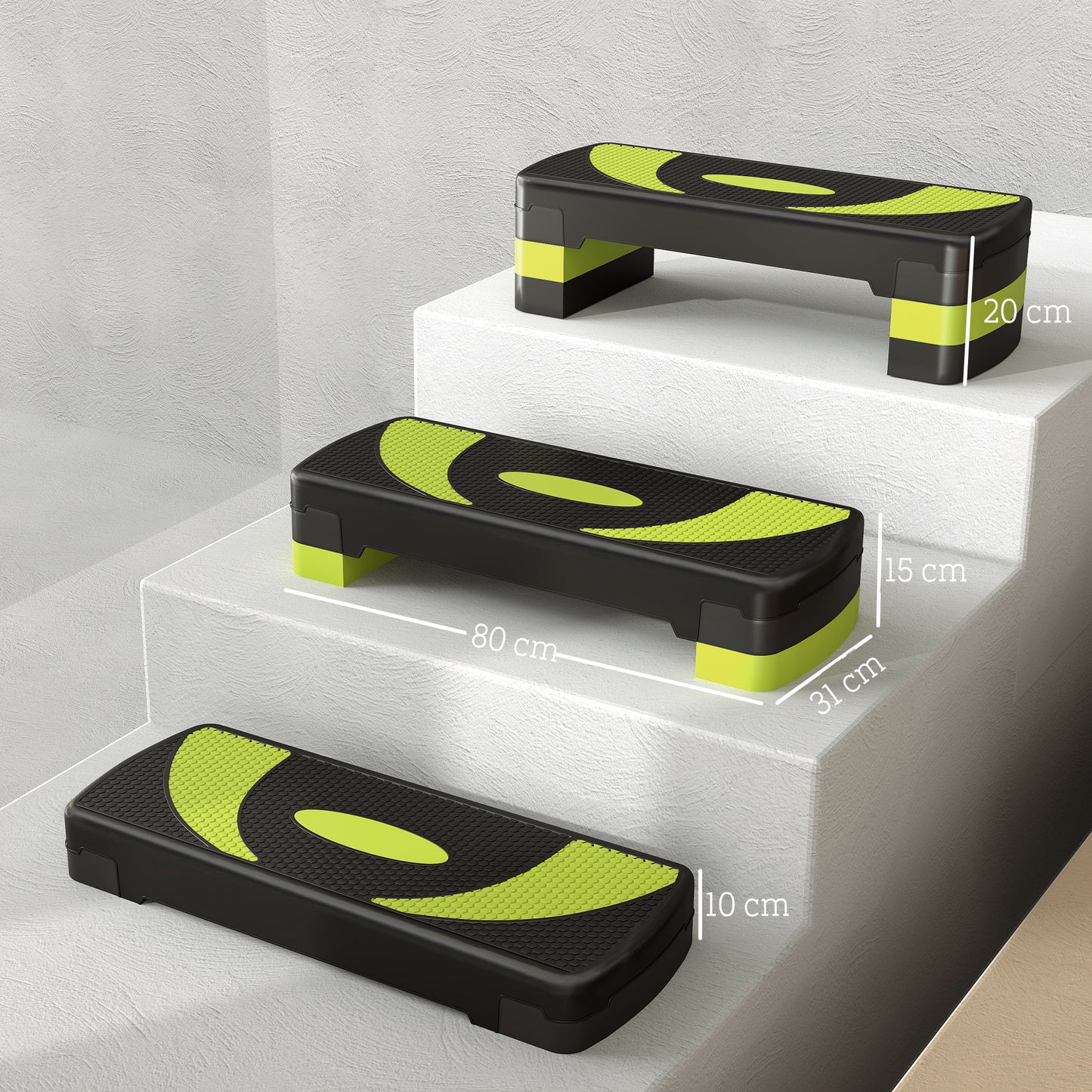 HOMCOM Aerobic-Stepper, höhenverstellbar, für Indoor und Outdoor, Belastbarkeit bis 150 kg, 80 x 31 x 10-20 cm, Grün