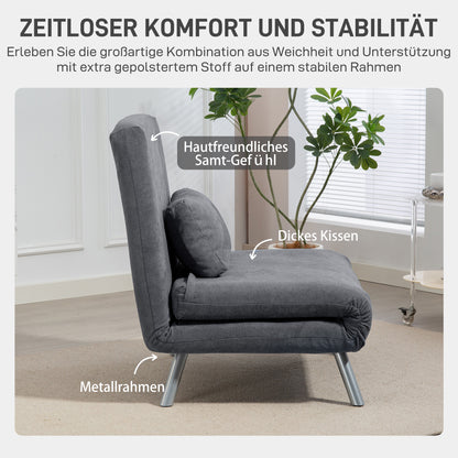 HOMCOM Polstersessel mit Bettfunktion، 3-in-1 Design، Schlafsessel، Gästebett، Stoffbezug، mit Kissen، Dunkelgrau